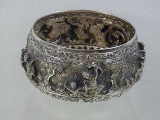 ANTIQUE BURMESE SILVER BOWL HAND CHASED EASTERN ORIENTAL BURMA Fine Quality 4