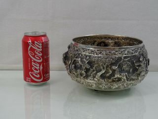 ANTIQUE BURMESE SILVER BOWL HAND CHASED EASTERN ORIENTAL BURMA Fine Quality 5