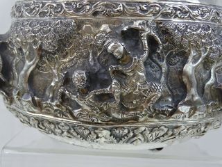 ANTIQUE BURMESE SILVER BOWL HAND CHASED EASTERN ORIENTAL BURMA Fine Quality 8