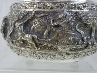 ANTIQUE BURMESE SILVER BOWL HAND CHASED EASTERN ORIENTAL BURMA Fine Quality 9