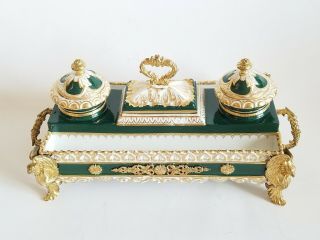 Imperial 19c French Sevres Porcelain Gilt Bronze Inkwell Stand