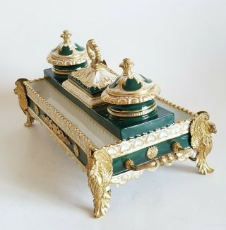 Imperial 19C French Sevres Porcelain Gilt Bronze Inkwell Stand 2