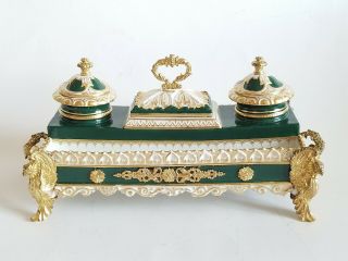 Imperial 19C French Sevres Porcelain Gilt Bronze Inkwell Stand 4