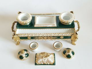Imperial 19C French Sevres Porcelain Gilt Bronze Inkwell Stand 5