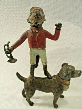 Rare Early Circus Lead Soldier Figure Toy Ring Master Monkey Trumpet Riding Dog