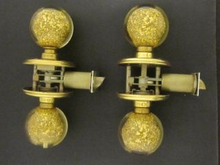 2x Vintage Ruth Richmond Weiser Lucite Acrylic Gold Flake Door Knob Set Lock 70s