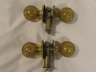 2x Vintage Ruth Richmond Weiser Lucite Acrylic Gold Flake Door Knob Set lock 70s 4