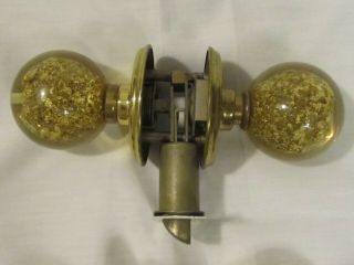 2x Vintage Ruth Richmond Weiser Lucite Acrylic Gold Flake Door Knob Set lock 70s 5