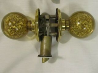 2x Vintage Ruth Richmond Weiser Lucite Acrylic Gold Flake Door Knob Set lock 70s 6