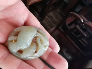 From Old Estate Chinese Ming White Jade Duck Bird Flower Pendent Asian China 12