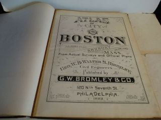 RARE Antique G.  W.  Bromley atlas 1888 City of boston mass 34 plates color maps 2