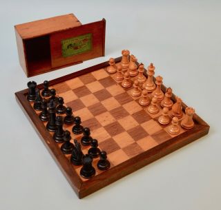 Antique Jaques Ebony Staunton Chess Set & Box Circa 1862 - 65