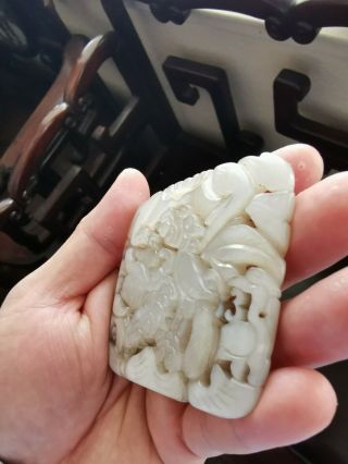 From Old Estate Chinese Ming Big White Jade Bird Plaque Screen Asian China 10