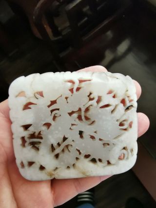 From Old Estate Chinese Ming Big White Jade Bird Plaque Screen Asian China 5