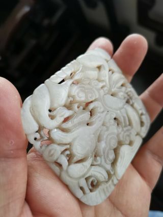 From Old Estate Chinese Ming Big White Jade Bird Plaque Screen Asian China 9