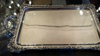 555g ELEGANT STERLING SILVER FLOWER BORDER HANDLE CARVING TRAY COLONIAL STYLE 3