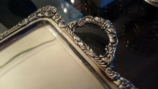 555g ELEGANT STERLING SILVER FLOWER BORDER HANDLE CARVING TRAY COLONIAL STYLE 7