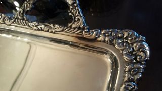 555g ELEGANT STERLING SILVER FLOWER BORDER HANDLE CARVING TRAY COLONIAL STYLE 8