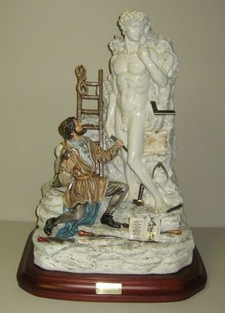 Huge 27 " Capodimonte " Cortese " Sculpture " Michelangelo Sculpting David "