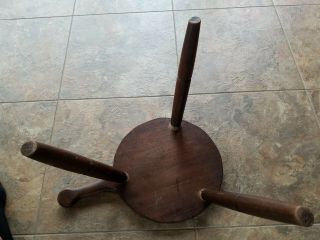 Antique Rare 3 Leg Walnut Milking Stool with Handle Carved into it 2
