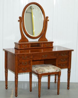 Dressing Table Mirror & Stool Made In Italy By Consorzio Mobili Mahogany Frame