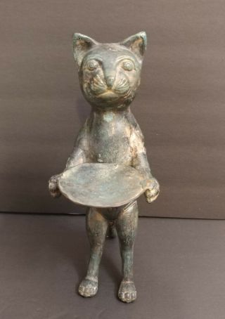 Adorable Contemporary 10.  5 " Bronze Cat W/ Tray After Diego Giacometti Sculpture