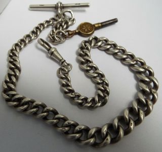 LARGE ENGLISH ANTIQUE 1903 STERLING SILVER POCKET WATCH & CHAIN 11