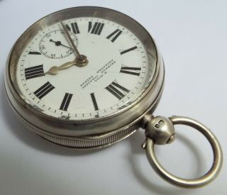 LARGE ENGLISH ANTIQUE 1903 STERLING SILVER POCKET WATCH & CHAIN 12