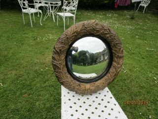 Antique Mirror,  Round With Leaf Pattern,  Convex Glass.