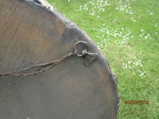 Antique mirror,  round with leaf pattern,  convex glass. 8