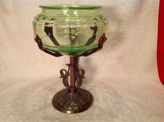 Antique Vintage Green Fish Bowl Tank Aquarium Holder Stand Light