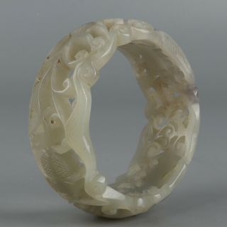 Chinese Exquisite Hand - Carved Fish Carving Hetian Jade Bracelet