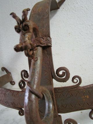 Vtg Antique Castle Dragon Iron Wall Sconce Gothic Medieval Pillar Sculpture 30 ' s 3