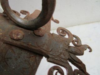 Vtg Antique Castle Dragon Iron Wall Sconce Gothic Medieval Pillar Sculpture 30 ' s 5
