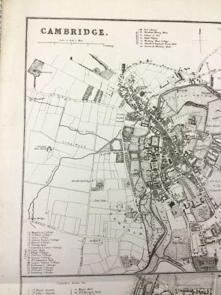 Antique Map Oxford Cambridge University City Plan 19th Century Old Colleges 2