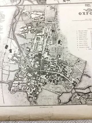 Antique Map Oxford Cambridge University City Plan 19th Century Old Colleges 6