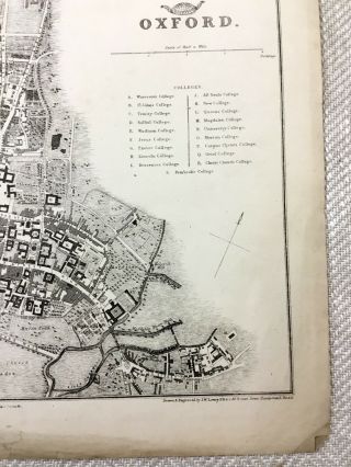 Antique Map Oxford Cambridge University City Plan 19th Century Old Colleges 7