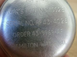 1943 HAMILTON GCT MILITARY NAVIGATION AN5740 4992B 22J AVIATORS POCKET WATCH WW2 3