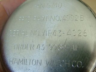 1943 HAMILTON GCT MILITARY NAVIGATION AN5740 4992B 22J AVIATORS POCKET WATCH WW2 8