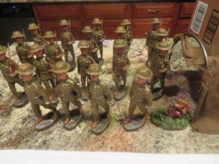 19 Antique Elastolin Wwi Military Soldiers,  Camp Fire And Medic Wagon Tarp