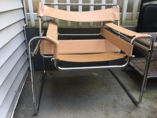 Vintage Wassily Chome Lounge Chair Leather Tan Brown