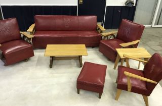 Vintage Western Cowboy Wagon Wheel Red Living Room Set,  Couch,  Tables & Chairs 11