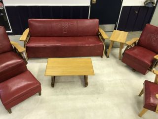 Vintage Western Cowboy Wagon Wheel Red Living Room Set,  Couch,  Tables & Chairs