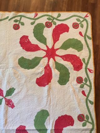 Antique c1870 Handmade Appliqué Princess Feather Garland Quilt 82x61 Whirlygig 4