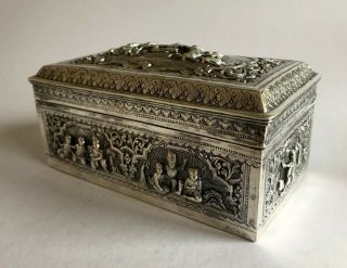 Rare Antique Solid Silver 19th Century Anglo Indian Box Oriental Buddha Large