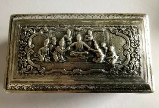 Rare Antique Solid Silver 19th Century Anglo Indian Box Oriental Buddha Large 2