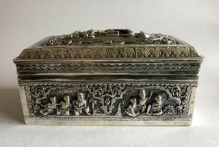 Rare Antique Solid Silver 19th Century Anglo Indian Box Oriental Buddha Large 3