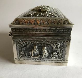 Rare Antique Solid Silver 19th Century Anglo Indian Box Oriental Buddha Large 4