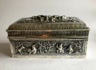 Rare Antique Solid Silver 19th Century Anglo Indian Box Oriental Buddha Large 5