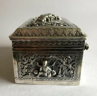Rare Antique Solid Silver 19th Century Anglo Indian Box Oriental Buddha Large 6